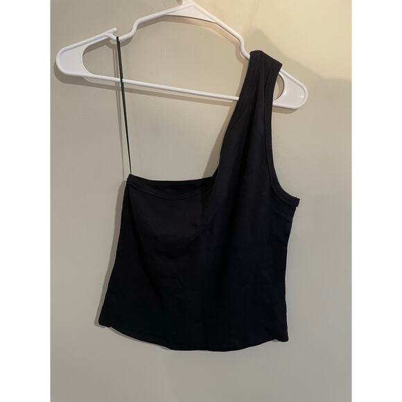 NWT Pilcro Anthropologie The Zeda Ribbed One Shoulder Top in Black - Picture 5 of 8